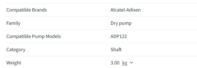 Alcatel Adixen ADS 122L/P Drive Shaft OEM 111243 Dry Vacuum Pump Parts-product classifications